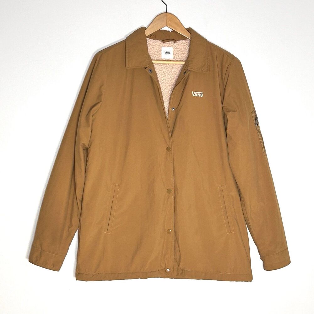 Vans Sherpa Lined Coach Jacket Brown Workwear Skate Distressed Small Unisex